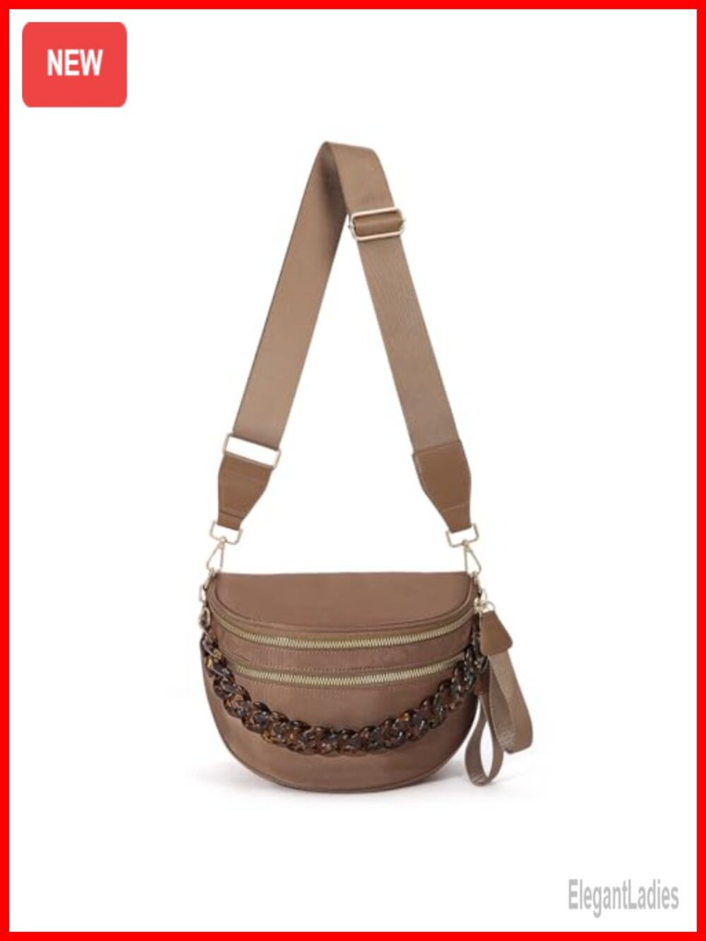 Checkered Nylon Crossbody Bag with Chain Strap, Adjustable Guitar Strap
